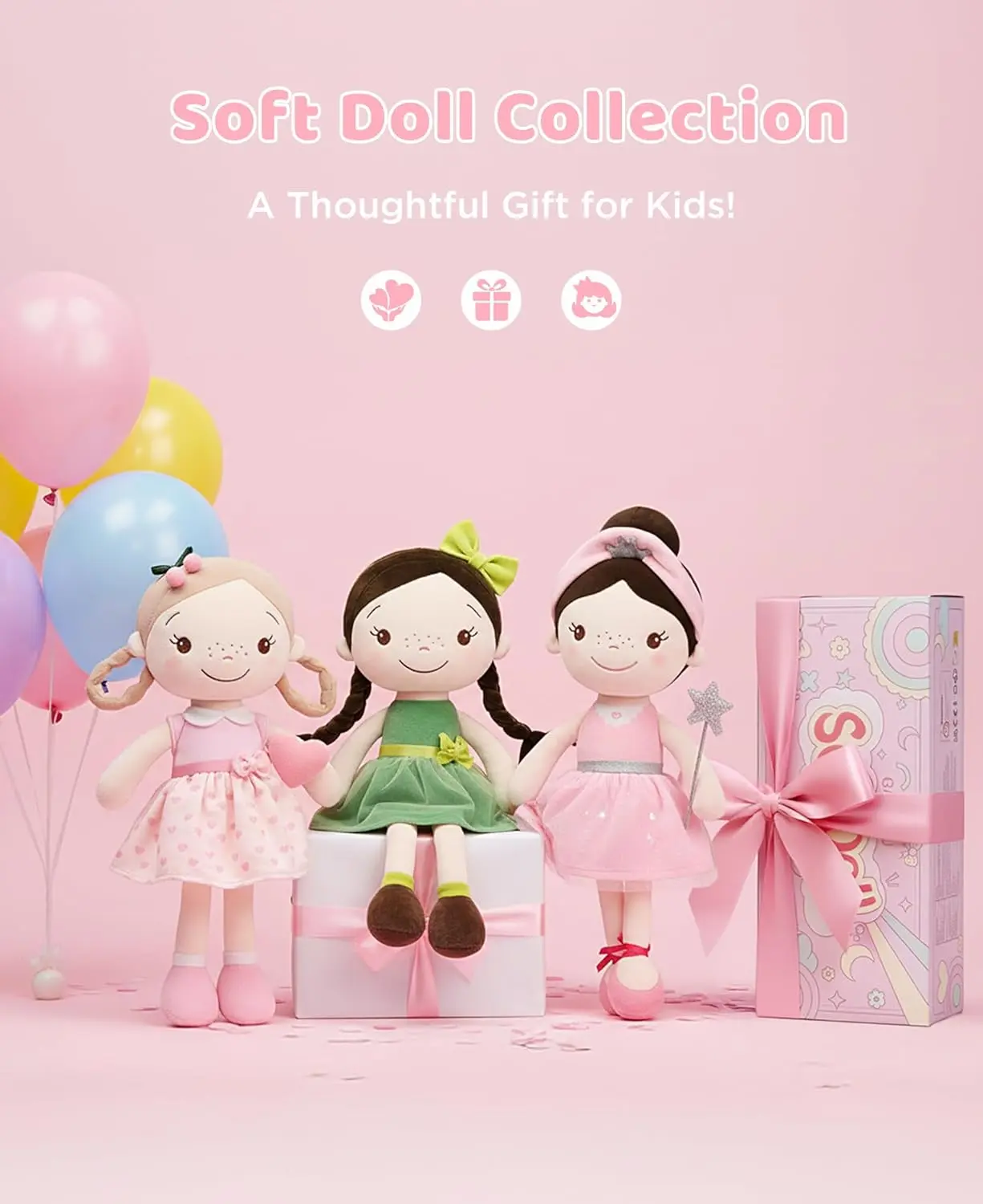 GAGAKU Soft Baby Doll Toys (12“-16'') for Girls, My First Baby Rag Dolls for 1 Year Old Girl Birthday Gift Plush Doll Toys Machine Washable Baby Doll for Toddler Kids Infants - Cherry Girl