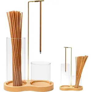 2 in 1 Incense Holder for Sticks, Insence-Stick Holder with Glass Ash Catcher & Incense Sticks Organizer, Anti-Ash Flying Incense Burne for Yoga, Spa, Meditation, Wooden Home Decor
