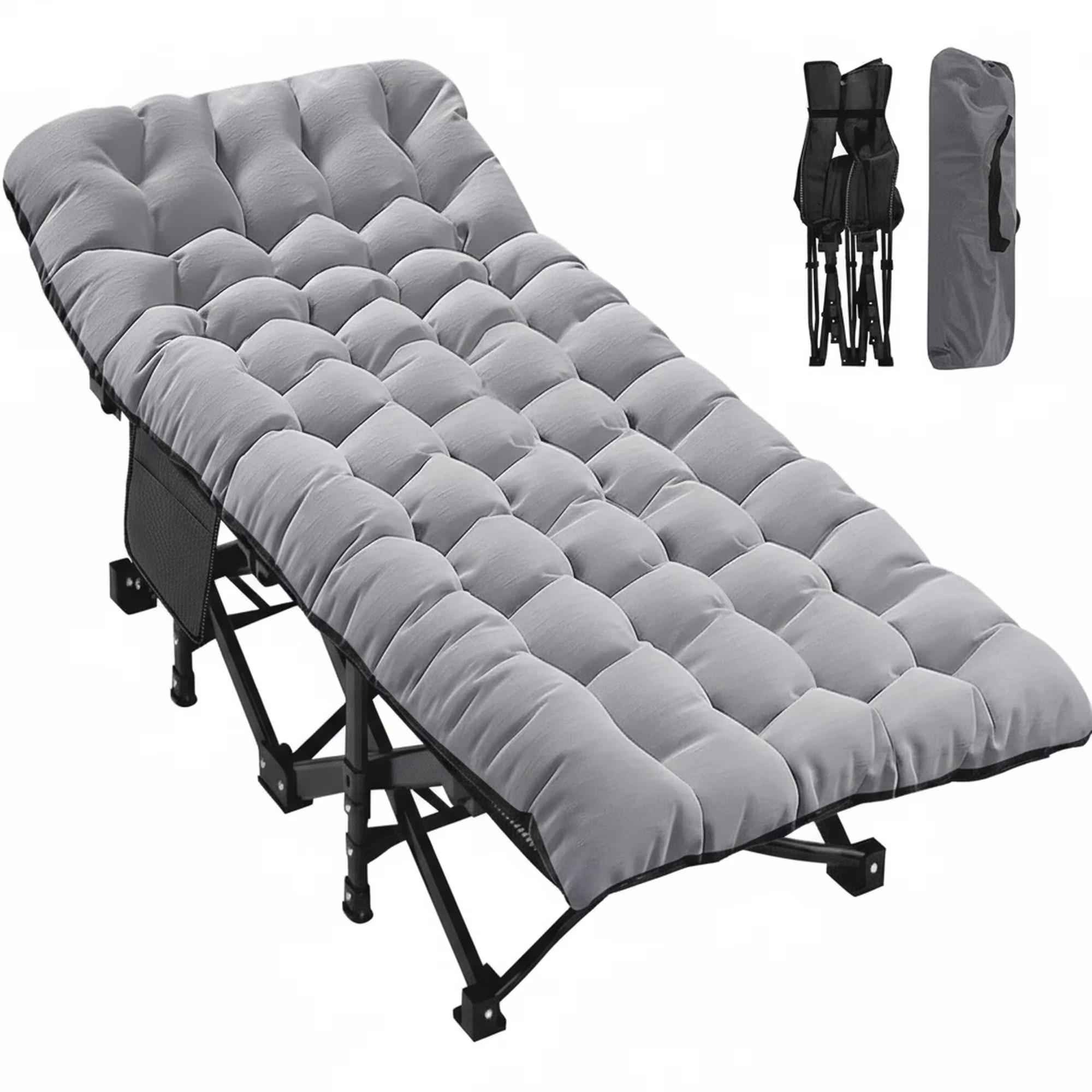 Folding Camping Cot for Adults with Padded Mattress and Pillow, Adjustable Reclining Lounger Sleeping Cot Bed, Ideal for Camping, Travel, Garden, or Office Use Foldable camping bed with mattress, sturdy and durable folding bed