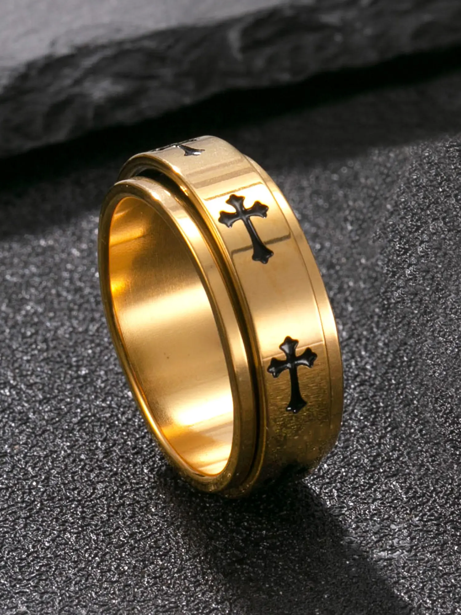 Stainless Steel Men's Jesus Cross Engraved Ring, Vintage Religious Wedding Band, Durable Christian Jewelry Gift for Faith Occasions, Stacking Rings, Unique Rings, Stackable Rings, Stackable Finger Rings, Inspirational Jewelry, Metal Rings