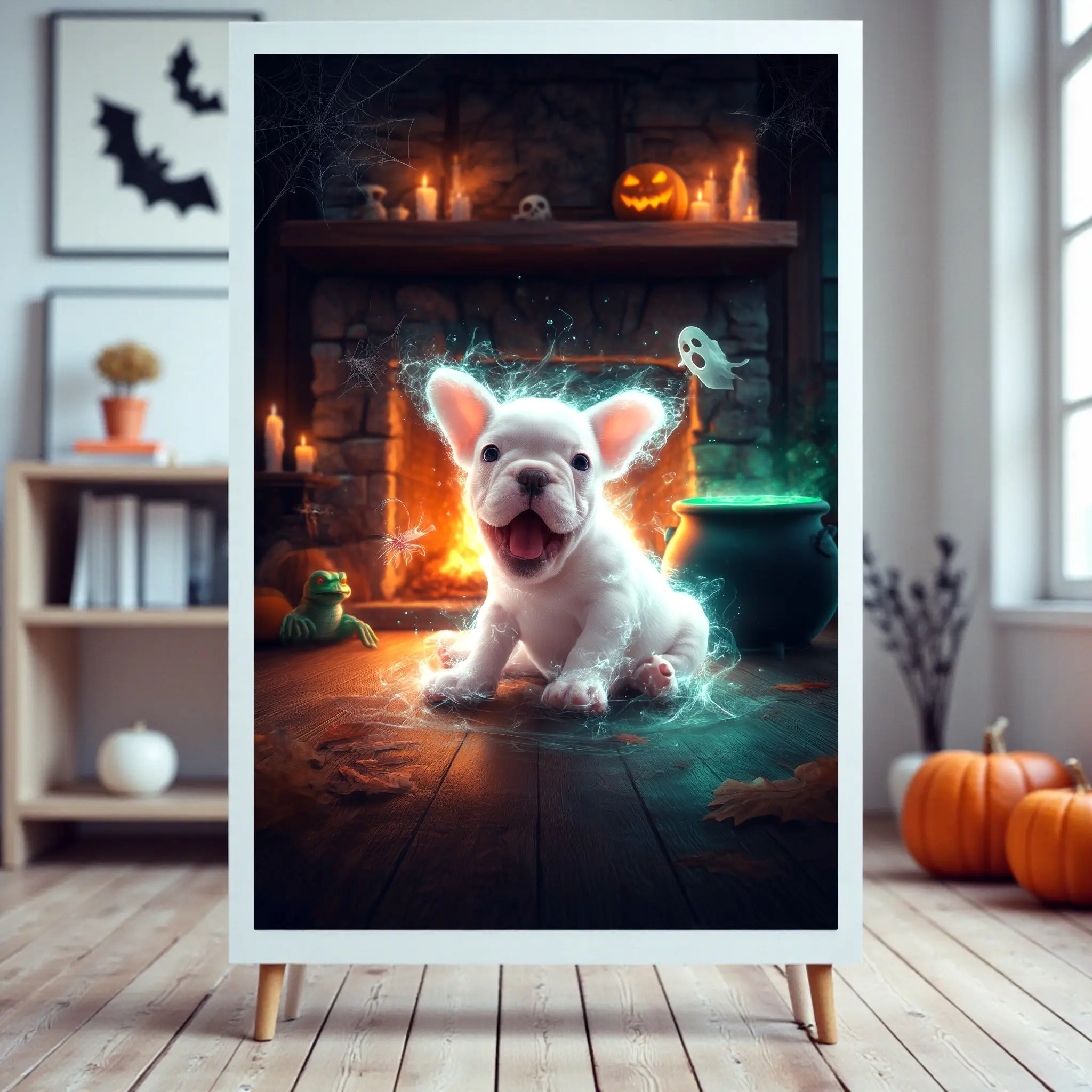 French Bulldog Halloween Poster: Spooky Frenchie Ghost Print