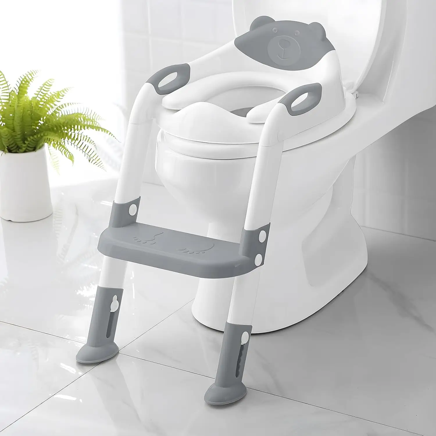Toilet Potty Training Seat with Step Stool Ladder, Gray, 15.94" x 5.31"W x 13"H, ABS Material, 2-in-1 Design for Toddler Boys and Girls, 8839-Gray