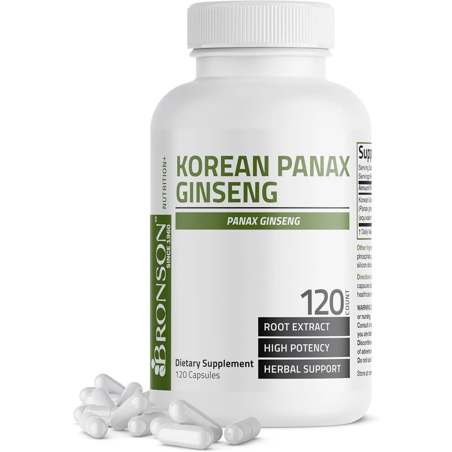 Bronson Korean Panax Ginseng Herbal Supplements - Energy Boost, Energy and Focus Support, Endurance, Vitality, Memory & Mental Performance, 120 Capsules