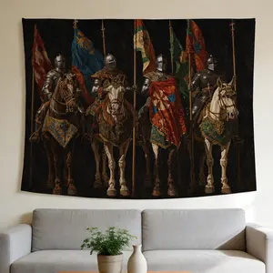 Knights on Horses Tapestry Medieval Historical Style Wall Hanging Suitable for Home Decor Valentine's Day Easter St.Patrick's Day Halloween Christmas and Other Festival Decorations.