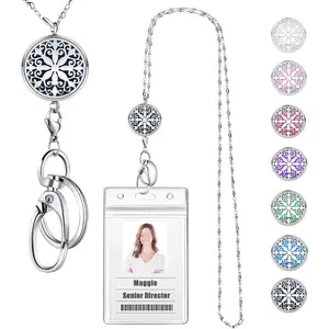 BYH15 Lanyards for ID Badges Keys Women Cute Teacher Lanyard ID Holder Necklace Silver Chain Fashion Strong Keychain Diffuser Office School Work Jewelry Nurse Teacher Appreciation Gifts Mandala