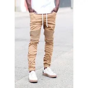 VICTORIOUS Stacked Jogger Pants with Biker & Zipper Details