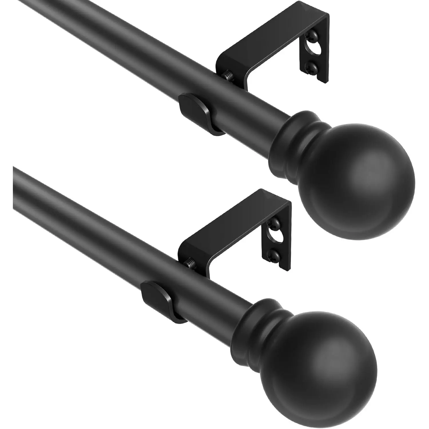 Black Curtain Rods 2 Packs for Windows 36"- 48", Decorative Drapery Rod Adjtable, 5/8 inch Small Curtain Rod for Bedroom, Living Room, Kitchen and Outdoors