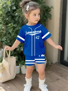 Baseball Sports Style Baby Suit Set, Cute Girls Casual Clothing, Perfect Gift for Infants, All Seasons Fitted Short Sleeve Tee