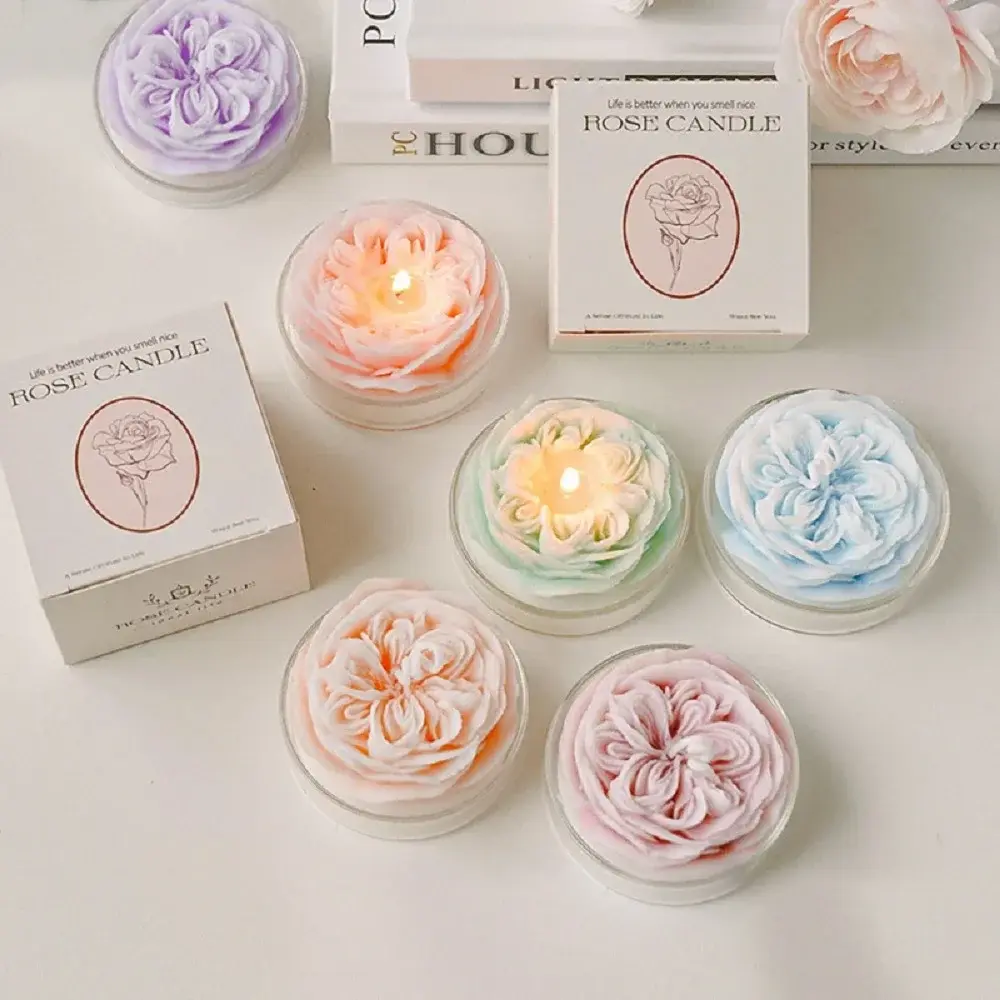 Rose Scented Candle Soy Wax Flower, air freshener，Natural Aromatherapy Candle, Ideal Gift for Valentine’s Day, Birthday & Wedding, Elegant Home Table Decoration Candle