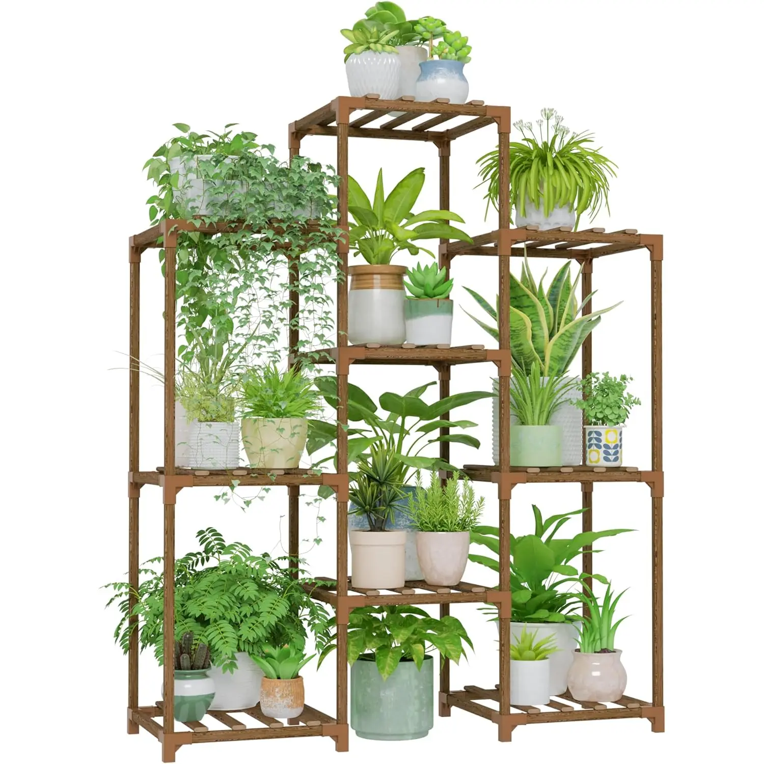Bamworld Plant Stand Indoor Plants Shelf Outdoor Wood Plant Rack | for 4 Tiers Large Flower Stand for Multiple Plants Ladder Plant Holder for Living Room Boho Home and Gardening