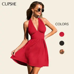 CUPSHE Vitamin D Plunging Neckline Sleeveless Smocked Back Woven Mini Dress