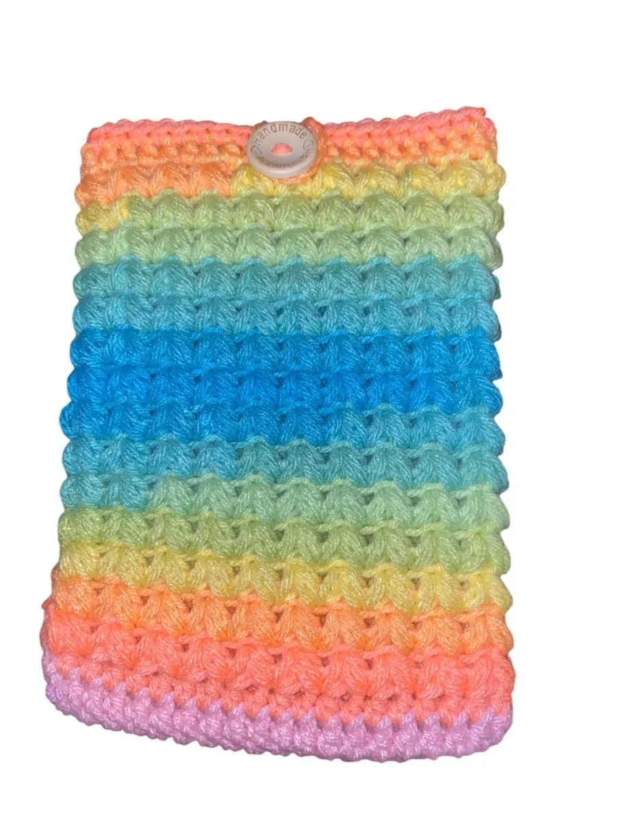 Handmade Crocheted Cover Sleeve for Kindle Paperwhite E-Reader - Neon Rainbow - Screen Protector - Acrylic - Gift for Book Lovers and Bookworms - BookTok - Mother's Day - iPad - Tablet - Nook - Easy Care - Secure Closure - Colorful Tablet Cover