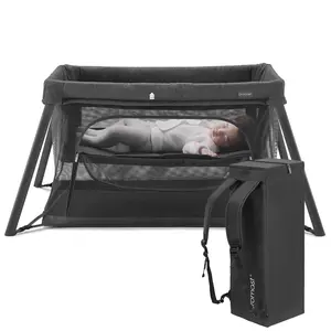 Gromast 2 in 1 Portable Travel Crib for Toddler, Foldable Crib for Baby, Lightweight Playpen Collapsible Playard with Soft Mattress, Easy to Carry Baby Travel Bed for Outdoor, Indoor