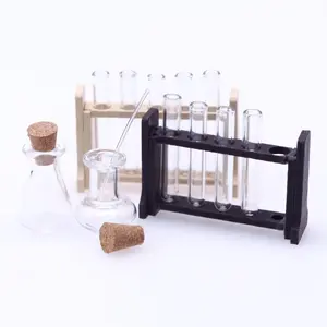 1:12 Dollhouse Mini Simulated Glass Test Tube Measuring Cup Set with 5 Test Tubes 1 Test Tube Rack 2 Reagent Bottles for Dollhouse Scenes