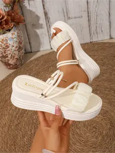 Women's Summer Sandals 2026 New Style, Thick Sole Wedge Flip Flops, PU Leather, Rubber Sole, Casual, Comfortable, Large Sizes
