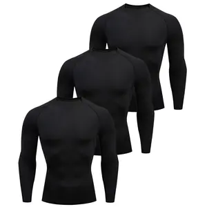 3 Pack Men's Slim Shape Top Sports Fitness Long Sleeve, Slim Tight Top, Comfortable Moisture Wicking Corset, Outdoorfun,Quick Drying and Breathable Outdoor Casual Fitness Riding Soccer Basketball T-Shirt Fathersdaygift