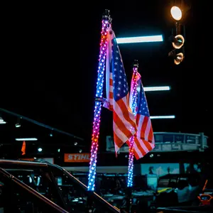 Swamplights 3FT RGB Bluetooth Whip Lights Pair with Flags - App Controlled, 1000's of Color Options/Animations