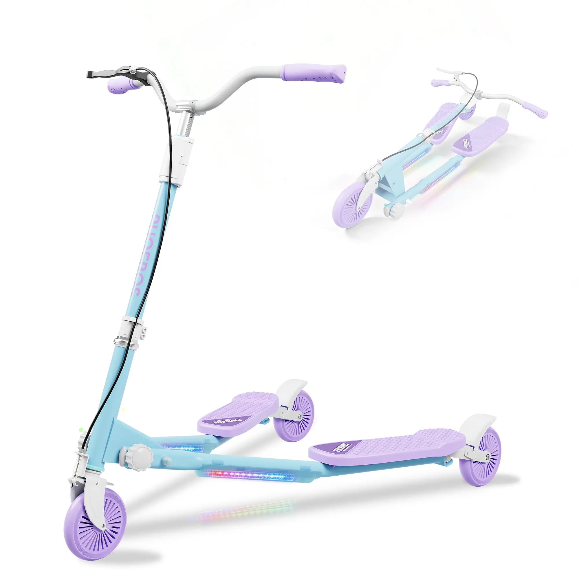 PHOEROS Upgraded Swing Wiggle Scooter, 3 Wheels Drifiting Kick Scooter for Kids Ages 6-12,Teens & Adults, Youth Drifting Scooter with LED Light /7 Height Adjustable/Foldable Best Gift for Kids/Youth.