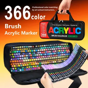 GuangNa's classic 366-color acrylic paint marker pen, Acrylic markers, featuring direct liquid automatic ink control, with its felt-tip (soft tip) design, brush stroke is elastic