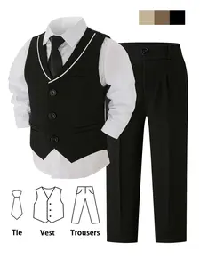 3-PIECE BOYS' FORMAL VEST PANTS SET - SUITABLE AS A GIFT FOR BOYS, TODDLERS, TEENAGERS, CHILDREN, YOUNG PEOPLE, WEDDINGS, GRADUATION CEREMONIES, CHURCHES, AND OTHER OCCASIONS! SUITABLE FOR CHILDREN AGED 4-14, FORMAL SET (EXCLUDING SHIRT)