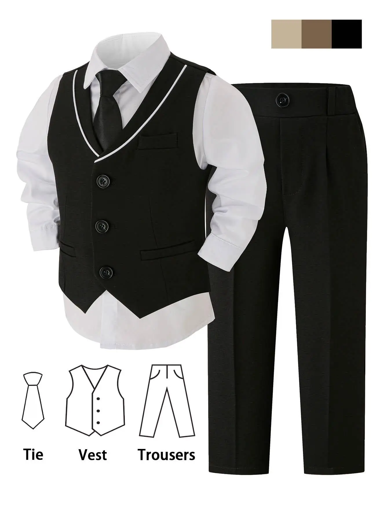 3-PIECE BOYS' FORMAL VEST SET - SUITABLE AS A GIFT FOR BOYS, TODDLERS, TEENAGERS, CHILDREN, YOUNG PEOPLE, WEDDINGS, GRADUATION CEREMONIES, CHURCHES, A