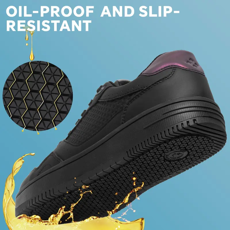 SPIEZ Men's Black Lace-Up Chef Work & Safety Footwear - Waterproof, Oil-Resistant Sole, Non-Slip Rubber, Cushioned Phylon, Breathable Fabric, All-Season Fashion Chic Walking Shoes (Father’s Day Gift Option)