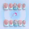 Nails by Sheccid, 10pcs Press-On Nails, French Tips Press On Nails, Handmade Press-On Nails with Jelly Glue, Crystal Sticks and Twisting Rods, Square Shape French Tip Style 3D Nail Designs, Suitable for Dates and Weddings, Gift for Girls