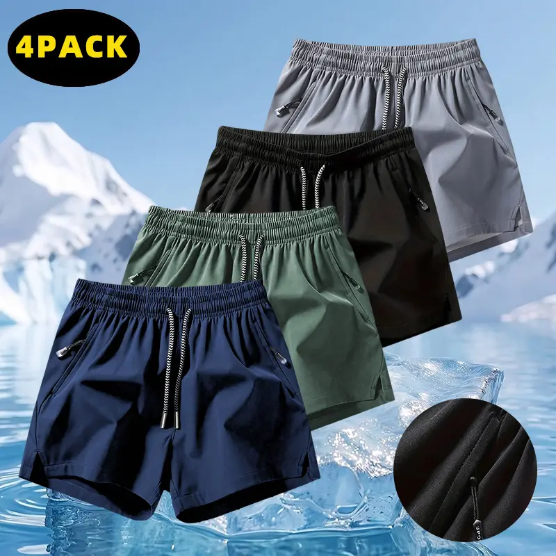 Men’s ice silk shorts, 2- or 4-pack for summer, with zippered pockets; lightweight, breathable athletic shorts that are Quick Drying—ideal for fitness, running, outdoor activities, beach workouts, versatile all-purpose shorts. men's Casual sport,summervib