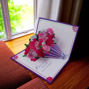 1Pcs 3D Rose Bouquet Greeting Card - a Unique Floral Decorative Design with a Handwritten Message Feature, Crafted from High-quality Paper. Perfect for Parents, Friends, and Grandparents - a Creative and Distinctive Birthday Gift