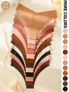10/12 pieces of solid color seamless women's underwear, V-shaped wavy edge design, simple and comfortable, suitable for everyday, all-season casual and work wear