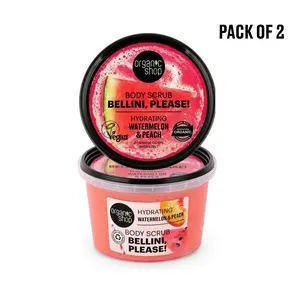 Organic Shop Watermelon & Peach, Hydration & Exfoliating Body Scrub, 100% Vegan & Organic, Daily Exfoliant, Detox & Moisturizer, Body, Face, Hand & Foot, Intensive Care & Skin Toning. 250ml. Pack of 2