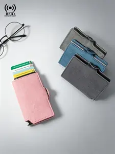 Women's RFID Blocking ID Bank Holders, Credit Card Holder, Business Aluminum Alloy PU Cardclips, Big Capacity Wallet, Daily Use
