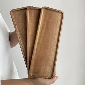 Elegant Wooden Serving Tray Set, Durable Acacia Wood Design, Perfect for Cakes & Snacks, Ideal Kitchen Accessory, Food Tableware, Salad Serving Plates
