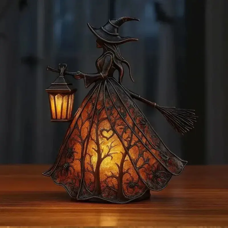 Halloween Witch Lantern with Warm LED Glow