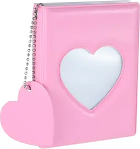 Love Heart Photocard Holder Book, BetterJonny 3 Inch Mini Photo Album Heart Hollow Card Binder Pendant 32 Pockets kpop photocard binder for Star Chasing Photo Collection