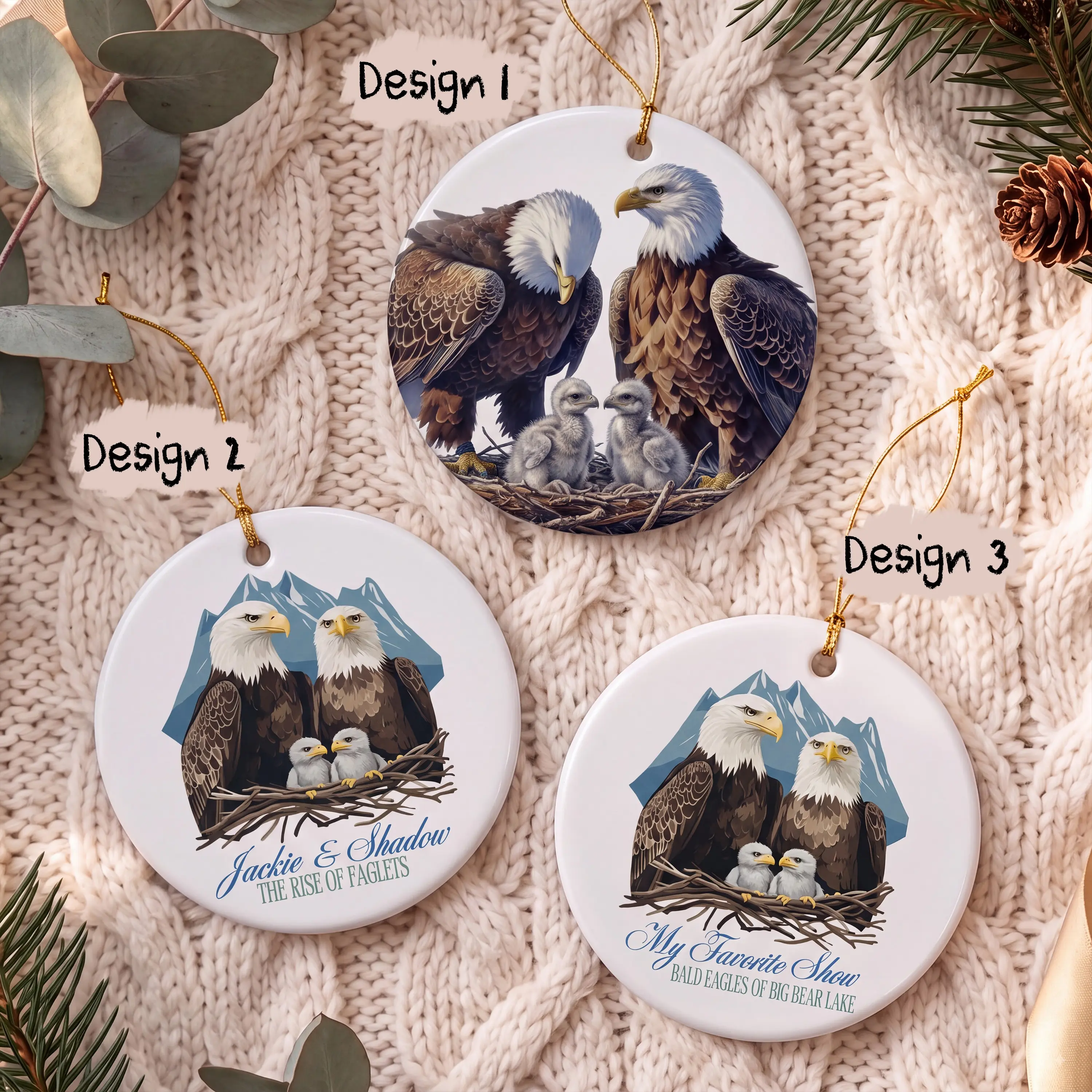 Jackie and Shadow Bald Eagles of Big Bear Lake Circle Ceramic Ornament