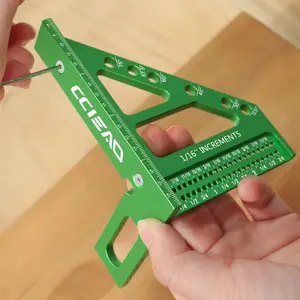 Carpenters Square Ruler, 3D Multi-Angle Measuring 22.5-90 Degree Speed Square with Position Pin Layout Aluminum Alloy Metal Miter Triangle Ruler Layout Measuring Tools Carpentry Tool, Woodworking Square Protractor, Portable Measuring Ruler