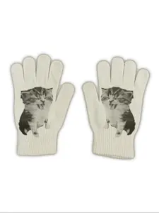 Cartoon Cat Print Gloves, Fashion Accessory Full Coverage Warm Design, Outdoor Wear, Casual Matching, All Seasons Use