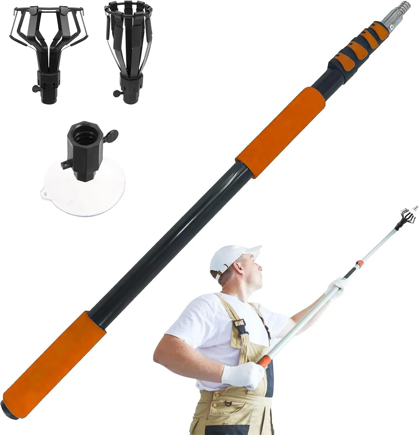 20FT Reach Light Bulb Changer for High Ceilings, Light Bulb Changer with Baskets and Suction Cup for Recessed Lights with 3-12FT Telescoping Extension Pole