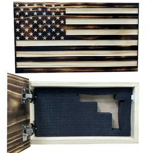 Bellewood Designs Burnt American Flag Hidden Gun Storage Cabinet Securely Store Your Gun & Self Defense Gear Magnetic Lock Customizable Foam Insert Ready to Use