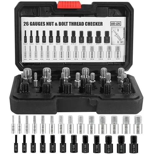 Nut and Bolt Thread Checker, 26 Male/Female Gauges - 14 Inch & 12 Metric, Thread Checker Standard and Metric, Bolt Size and Thread Checker (26-Piece)