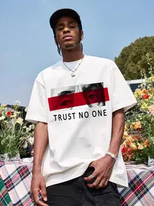 Unisex Dark Streetwear Casual Oversized Short Sleeve T-Shirt, Bold Statement Tee, Trust No One Graphic Eye Print, Heavy Cotton Comfort Fabric, Tiktok Trendy Unique Top