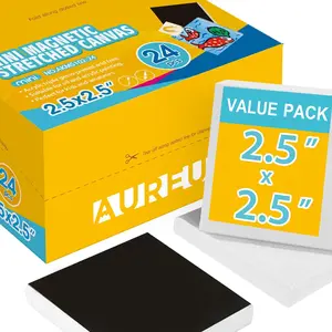 AUREUO Mini Magnetic Stretched Canvas 2.5x2.5 Inch / 24 Pack - Small Square Wrapped Canvas Board with Magnet Back, Art Gift Set Tiny Framed Bulk Pack Canvases for Painting & Craft