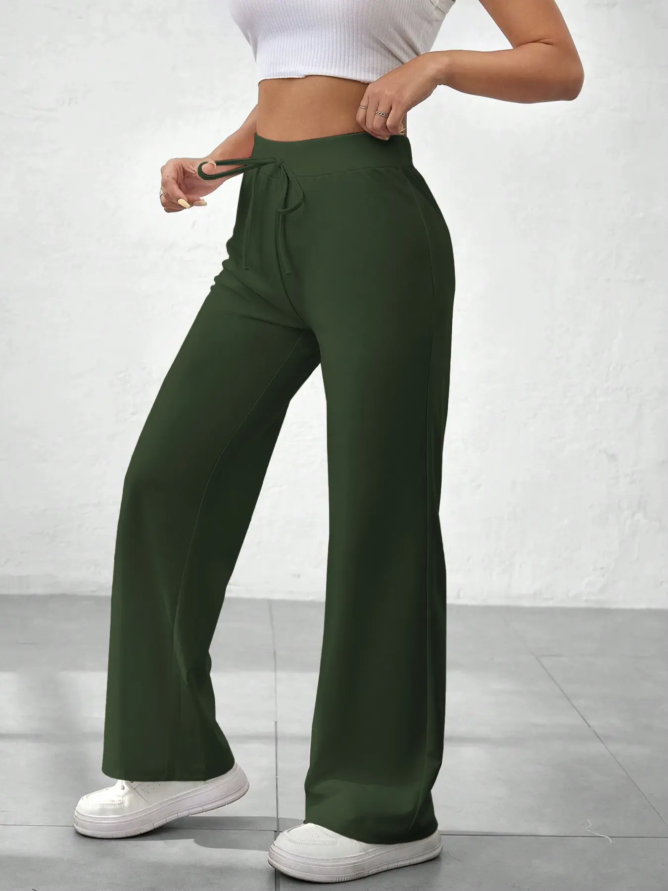 Versatile Milk Silk Yoga Pants, Casual Fashion Long Trousers, Plain Color Drawstring Waist, Wide Leg Jogger Sports Pants, Drawstring Waist Sweatpants, Athleisure Style Pants, Yoga Bottoms, Workout Pants