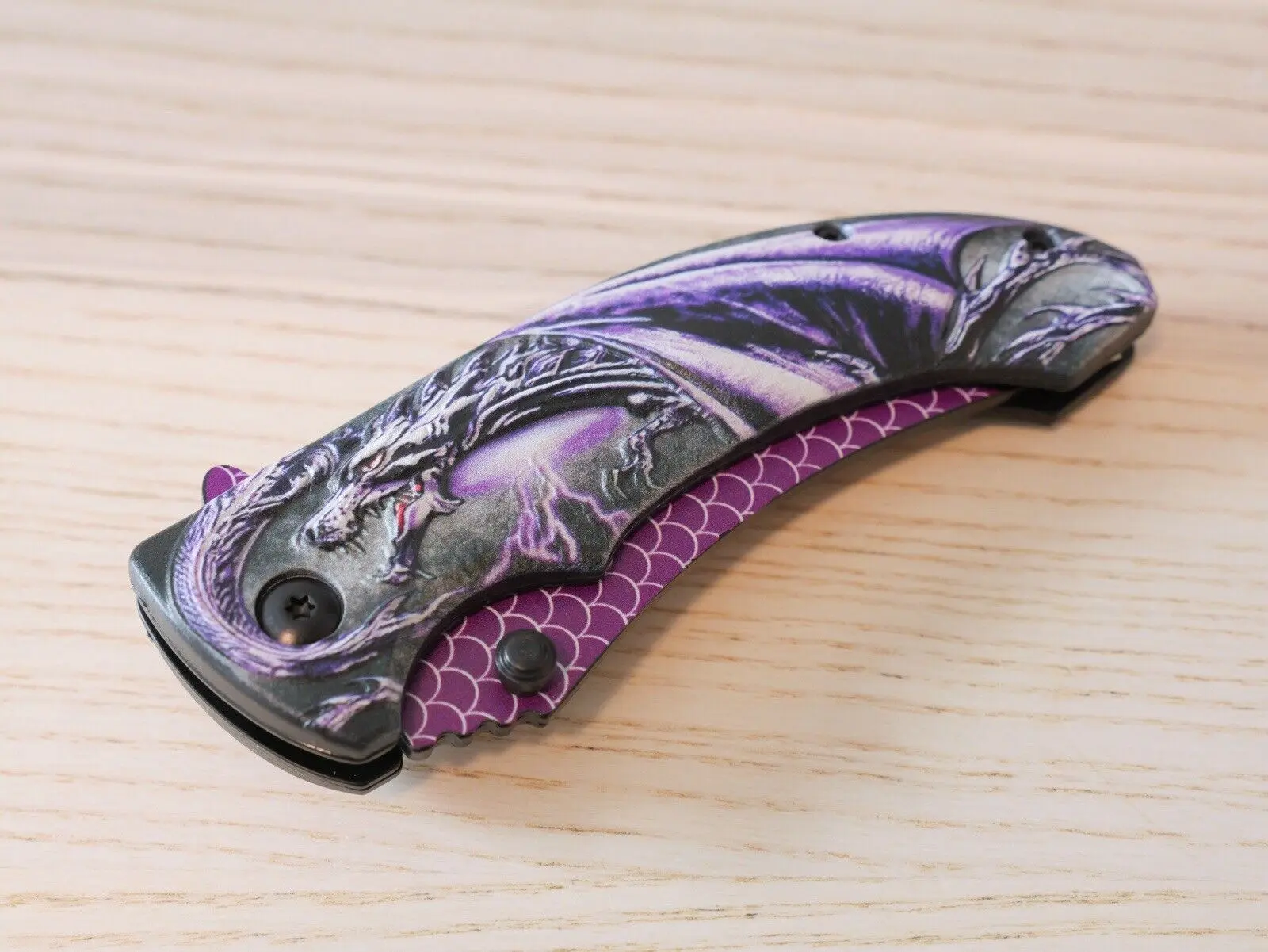 7" overall folding pocket knife purple 3" blade folding knife spring assist