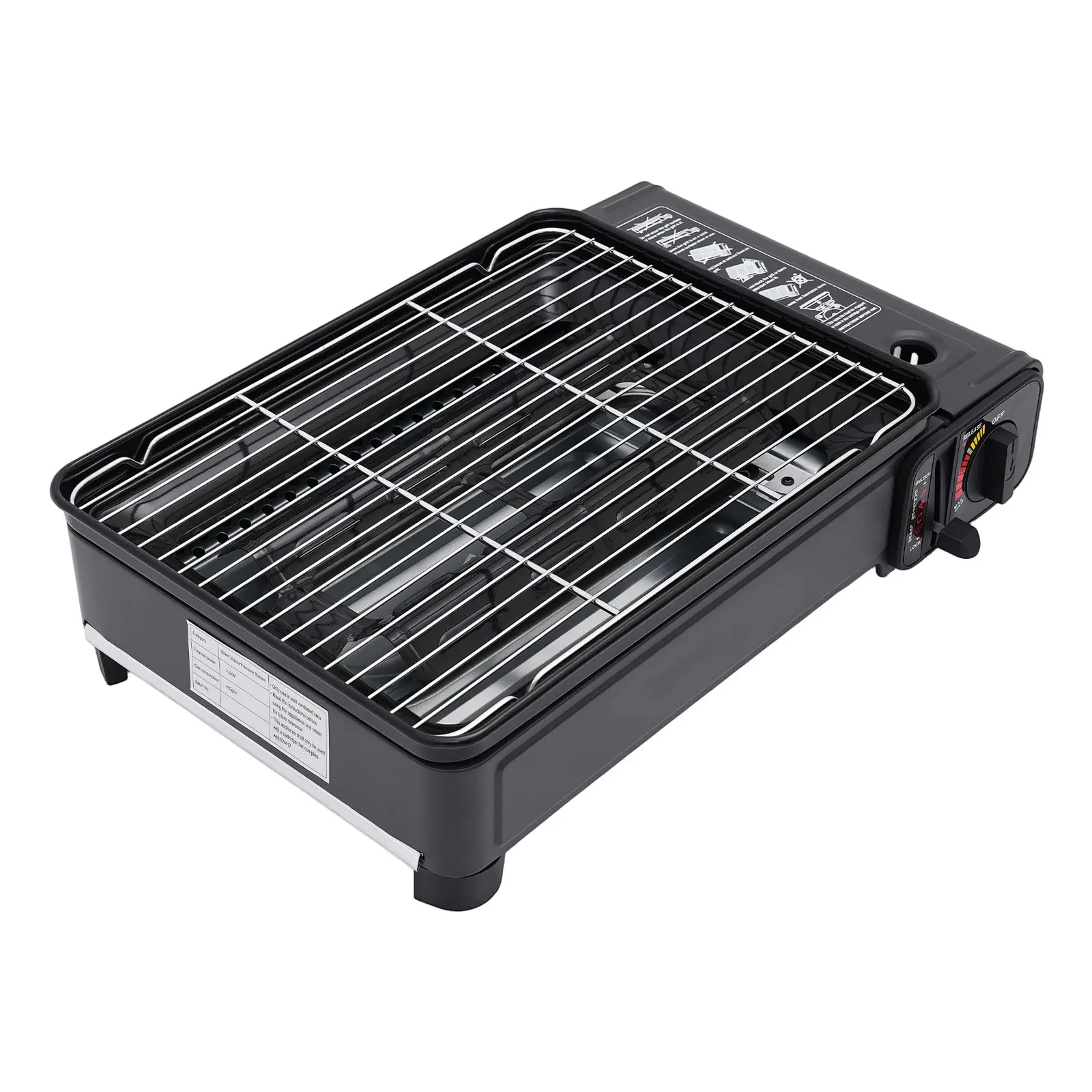 Compact Portable Gas BBQ Grill, 2.2kW Dual Fuel Cooker with 2 Grates and Carry Case for Outdoor Camping and Picnics, Two Grates