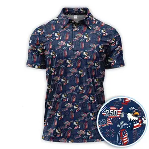 250 USA Birthday Pattern Golf Polos, Patriotic American Flag Shirt, Crazy Golf Shirt For Men