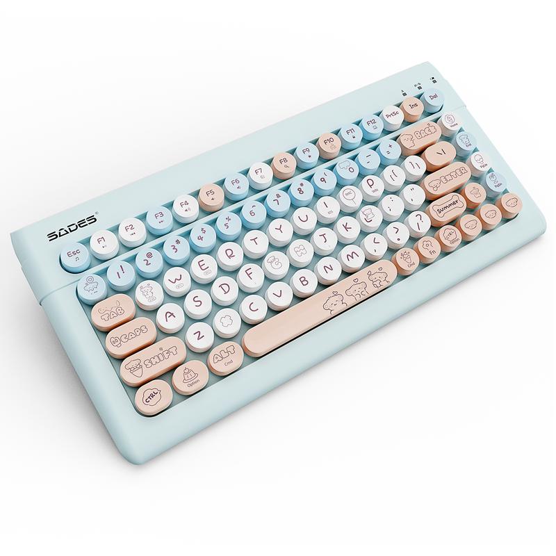 Wireless Bluetooth Keyboard for Mac, iPad, iPhone, PC, and Android—Connect Up to 3 Devices, Portable 84-Key Retro Typewriter Style, Light Blue