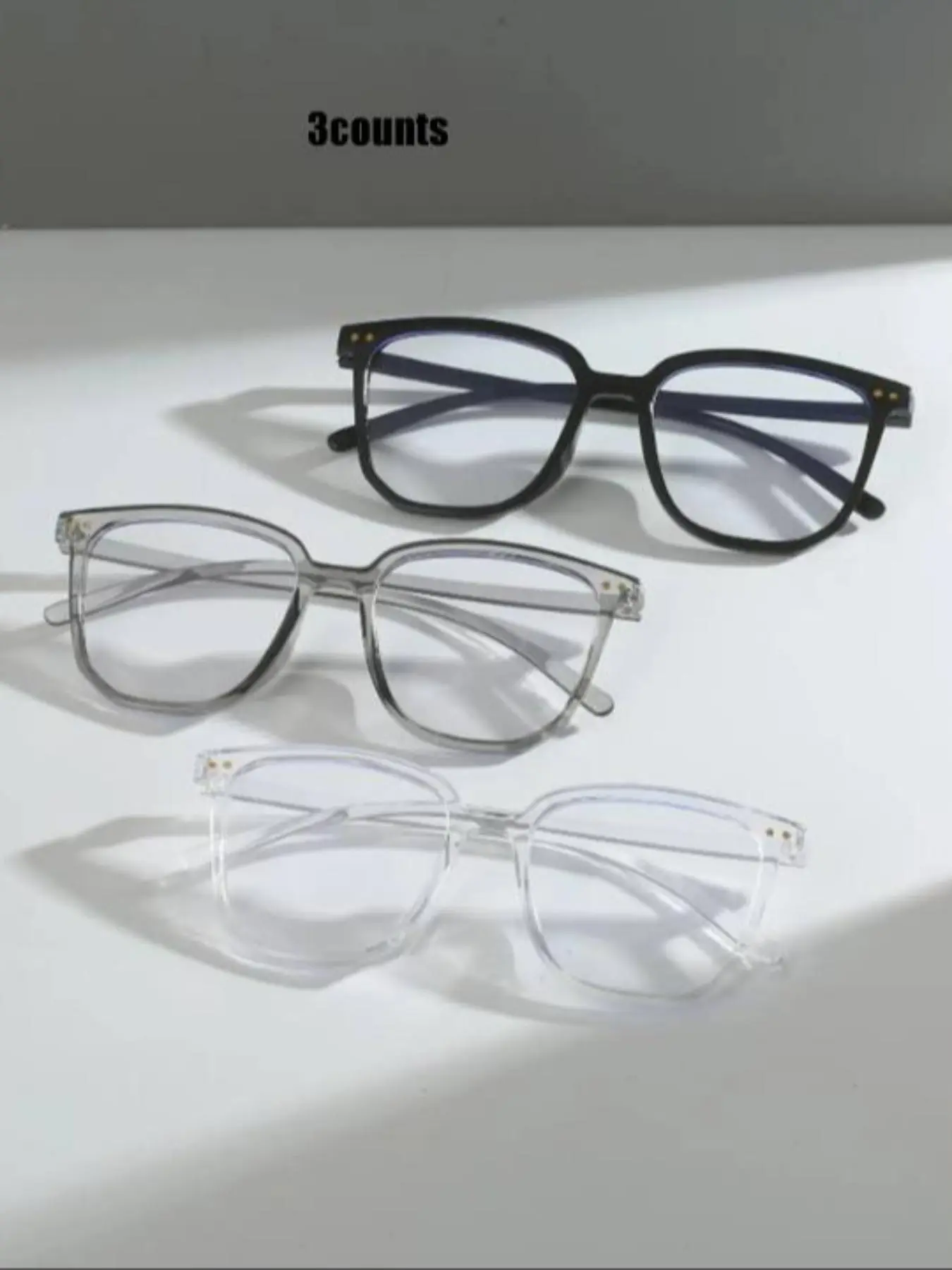 Simple Eyeglasses for Everyday Use (3 Pairs), Basic Square Frame Fashion Eyeglasses for Women & Men, Fashion Eyeglasses for Work, Daily Clothing Decor, Perfect for Student Daily Use, Square Frames Glasses, Eyewear