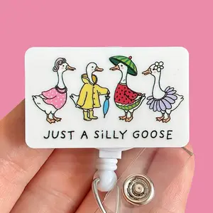 Glitter My Badge Silly Goose badge reel for nurse and hospital workers. Serious Goose Badge clip Badge pull - Retractable swivel clip with a 360 rotation. Great gift for coworkers.